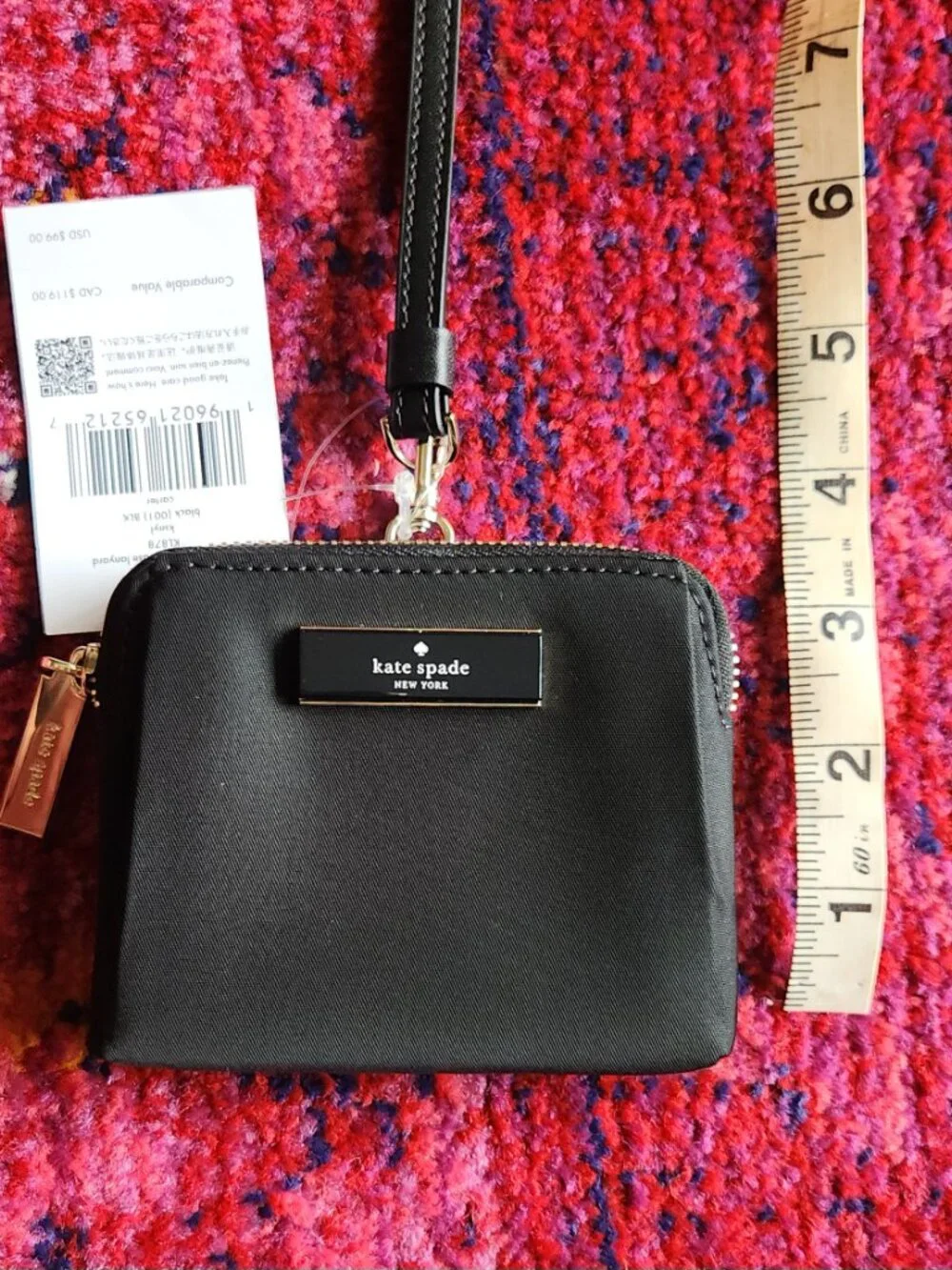 NWT Black Kate Spade Carter Nylon Card Case Lanyard